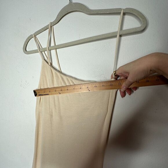 Enza Costa Sexy Cream One Shoulder Spaghetti Strap Ribbed Bodycon Mini Med - Picture 9 of 11